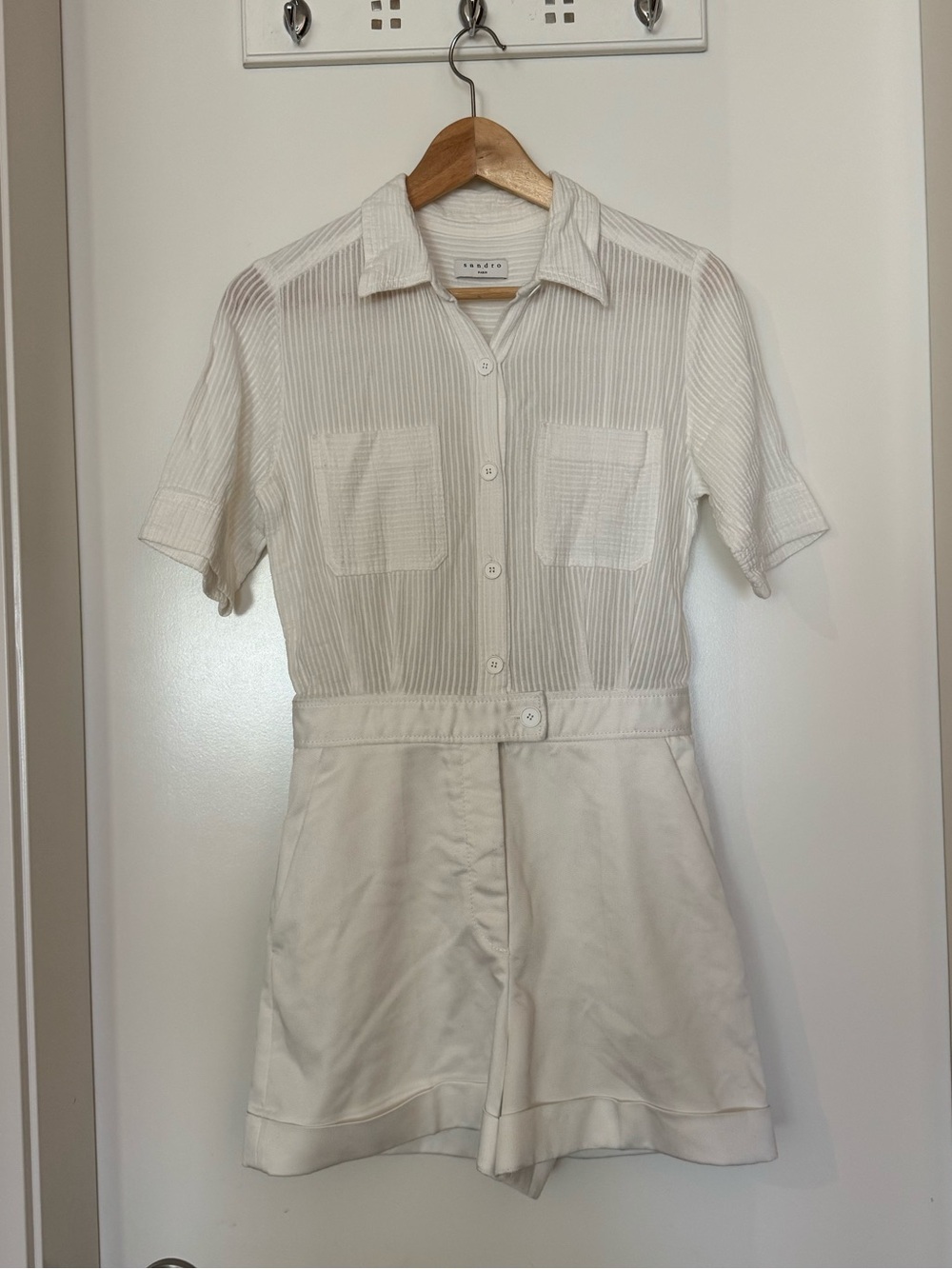 Sandro Paris White Textured Utility Romper Playsuit FR 36 US 4
